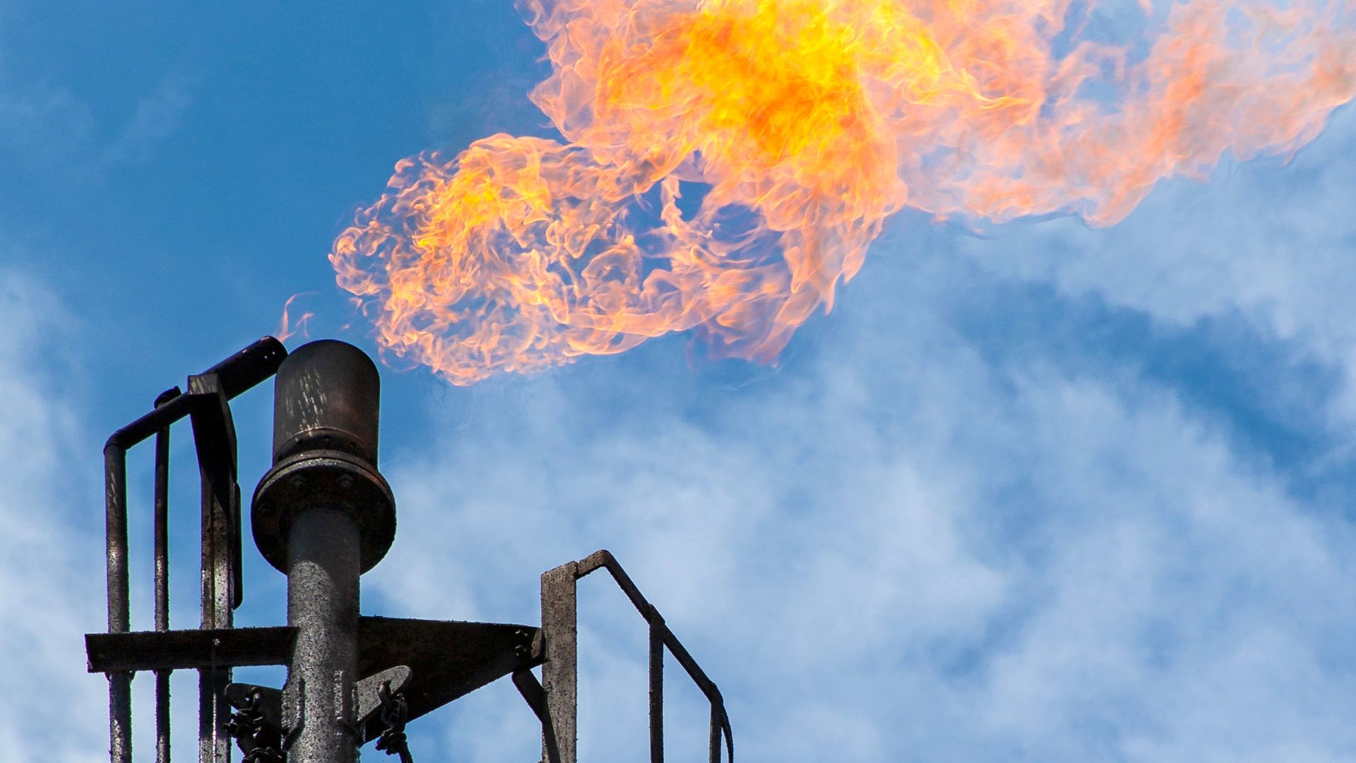 Flare on a methane smoke stack