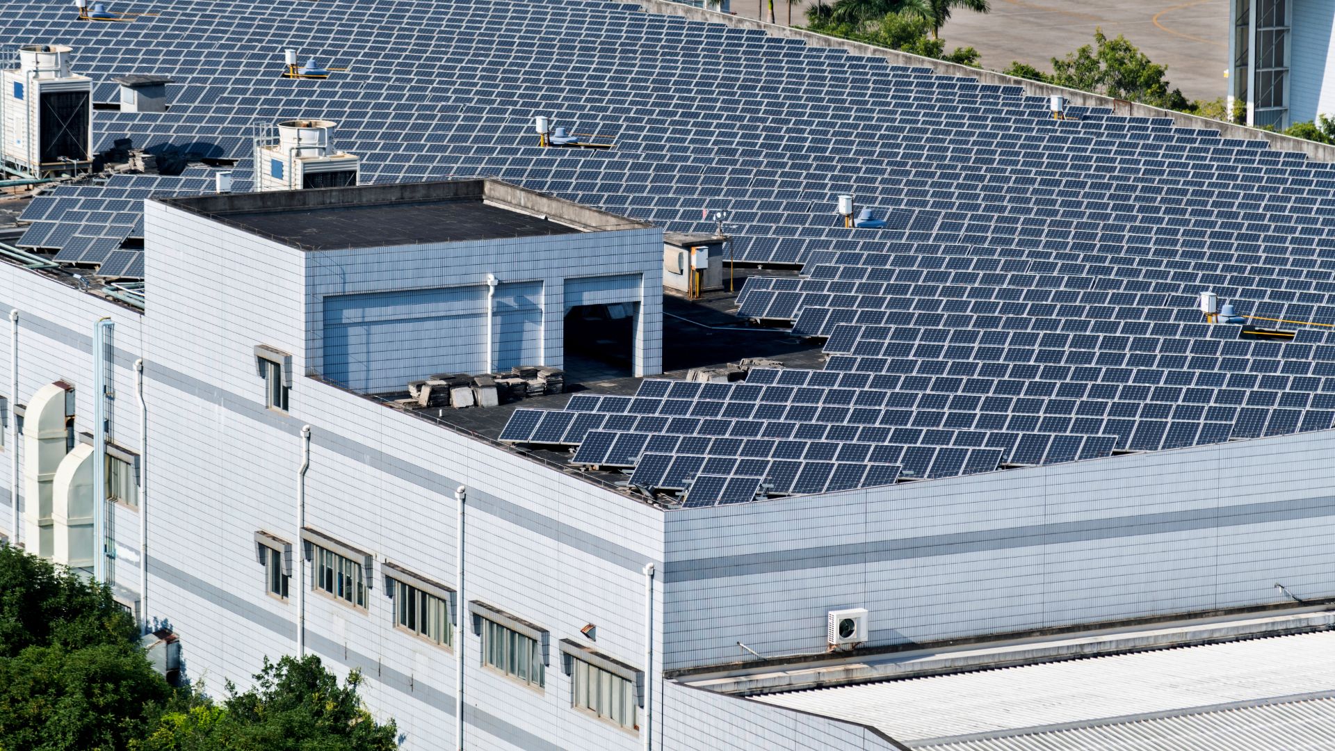 A large rooftop covered in solar panels
