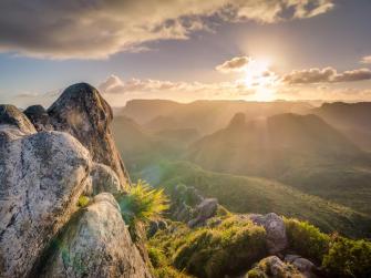 Scenic view on top of mountain overlooking sunset