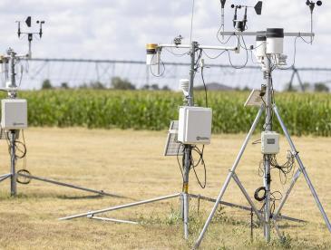 A set of scientific instruments in a field.