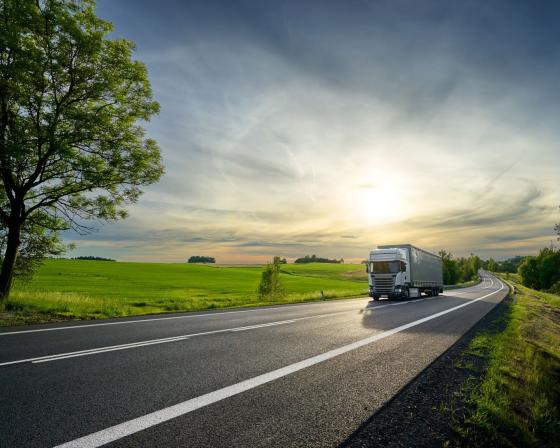 Electric truck on a scenic highway